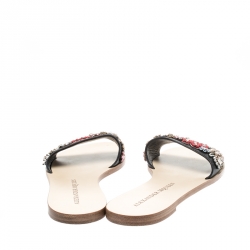 Pre Owned Alexander McQueen Multicolored Floral Embellished Leather Slides Size 38