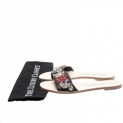 Pre Owned Alexander McQueen Multicolored Floral Embellished Leather Slides Size 38