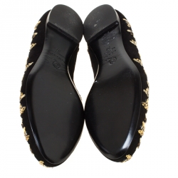 Pre Owned Alexander McQueen Black Bee Embroidered Sequined Suede Slippers Size 37