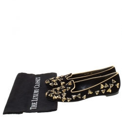 Pre Owned Alexander McQueen Black Bee Embroidered Sequined Suede Slippers Size 37
