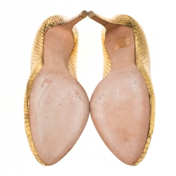 Pre Owned Alexander McQueen Gold Metallic Python Embossed Leather Heart Peep Toe Pumps Size 38.5