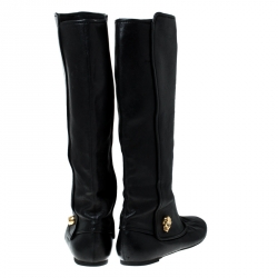 Pre Owned Alexander McQueen Black Leather Skull Charm Knee Length Boots Size 40