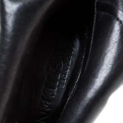 Pre Owned Alexander McQueen Black Leather Faithful Skull Peep Toe Booties Size 37