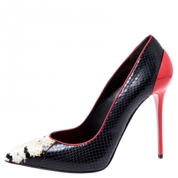 Pre Owned Alexander McQueen Black Python Embossed Leather Pointed Toe Pumps Size 39