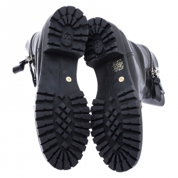 Pre Owned Alexander McQueen Black Leather Curve Skull Zip Ankle Boots Size 40