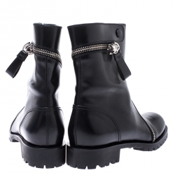 Pre Owned Alexander McQueen Black Leather Curve Skull Zip Ankle Boots Size 40