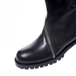 Pre Owned Alexander McQueen Black Leather Curve Skull Zip Ankle Boots Size 40