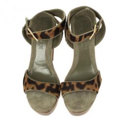 Pre Owned Alexander McQueen Leopard Pony Hair Wooden Sandals Size 39.5