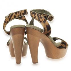 Pre Owned Alexander McQueen Leopard Pony Hair Wooden Sandals Size 39.5