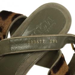 Pre Owned Alexander McQueen Leopard Pony Hair Wooden Sandals Size 39.5
