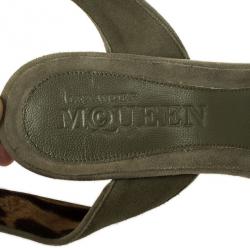 Pre Owned Alexander McQueen Leopard Pony Hair Wooden Sandals Size 39.5