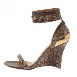 Alexander McQueen Beige Python Ankle Strap Wedges Size 38.5