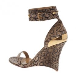 Alexander McQueen Beige Python Ankle Strap Wedges Size 38.5