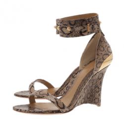 Alexander McQueen Beige Python Ankle Strap Wedges Size 38.5