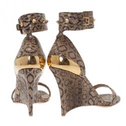 Alexander McQueen Beige Python Ankle Strap Wedges Size 38.5