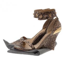 Alexander McQueen Beige Python Ankle Strap Wedges Size 38.5