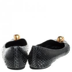 Pre Owned Alexander McQueen Black Python Leather Skull City Ballet Flats Size 39.5