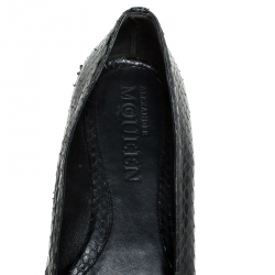 Pre Owned Alexander McQueen Black Python Leather Skull City Ballet Flats Size 39.5