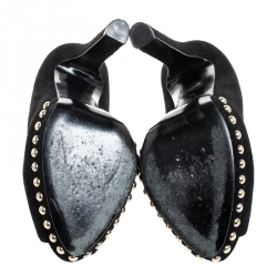 Pre Owned Alexander McQueen Black Suede Skull Peep Toe Platform Pumps Size 35