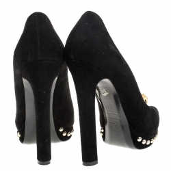 Pre Owned Alexander McQueen Black Suede Skull Peep Toe Platform Pumps Size 35