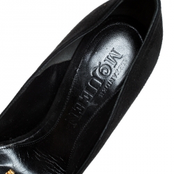 Pre Owned Alexander McQueen Black Suede Skull Peep Toe Platform Pumps Size 35