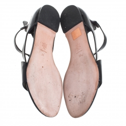 Pre Owned Alexander McQueen Black Leather Cutout Flat Sandals Size 38