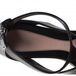 Pre Owned Alexander McQueen Black Leather Cutout Flat Sandals Size 38