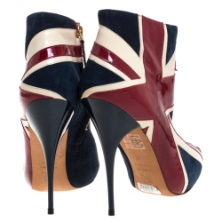 Pre Owned Alexander McQueen Tri Color Suede and Patent Leather Union Jack Ankle Boots Size 40