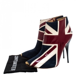 Pre Owned Alexander McQueen Tri Color Suede and Patent Leather Union Jack Ankle Boots Size 40