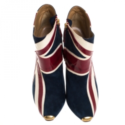 Pre Owned Alexander McQueen Tri Color Suede and Patent Leather Union Jack Ankle Boots Size 40