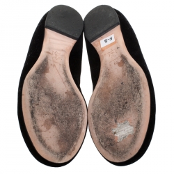 Pre Owned Alexander McQueen Black Velvet Skull Ballet Flats Size 40