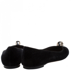 Pre Owned Alexander McQueen Black Velvet Skull Ballet Flats Size 40