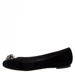 Pre Owned Alexander McQueen Black Velvet Skull Ballet Flats Size 40