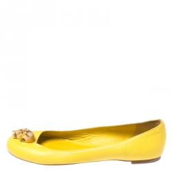 Pre Owned Alexander McQueen Yellow Leather Skull Ballet Flats Size 36