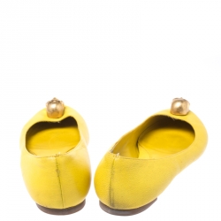 Pre Owned Alexander McQueen Yellow Leather Skull Ballet Flats Size 36