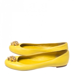 Pre Owned Alexander McQueen Yellow Leather Skull Ballet Flats Size 36