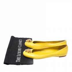 Pre Owned Alexander McQueen Yellow Leather Skull Ballet Flats Size 36