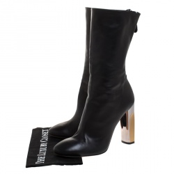 Pre Owned Alexander McQueen Black Leather Sculpted Heel Mid Calf Boots Size 41
