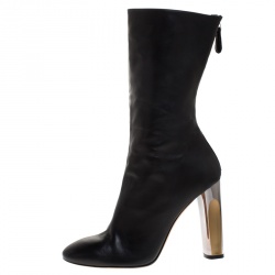 Pre Owned Alexander McQueen Black Leather Sculpted Heel Mid Calf Boots Size 41