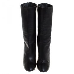 Pre Owned Alexander McQueen Black Leather Sculpted Heel Mid Calf Boots Size 41