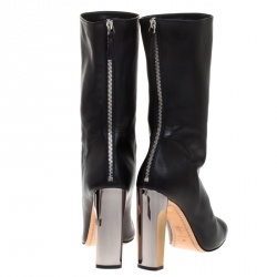 Pre Owned Alexander McQueen Black Leather Sculpted Heel Mid Calf Boots Size 41
