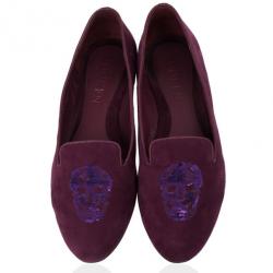 Pre Owned Alexander McQueen Suede Magenta Skull Smoking Slippers Size 40