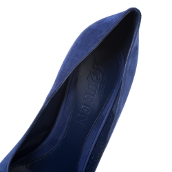 Pre Owned Alexander McQueen Blue Suede Crystal Embellished Skull Peep Toe Platform Pumps Size 38