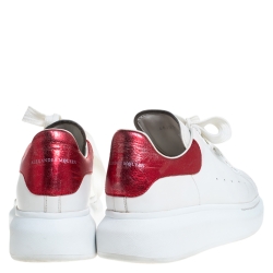 Pre Owned Alexander McQueen White/Red Leather Larry Low Top Sneakers Size 38