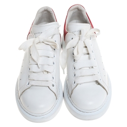 Pre Owned Alexander McQueen White/Red Leather Larry Low Top Sneakers Size 38