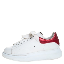Pre Owned Alexander McQueen White/Red Leather Larry Low Top Sneakers Size 38