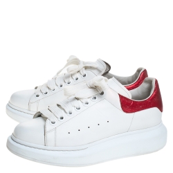 Pre Owned Alexander McQueen White/Red Leather Larry Low Top Sneakers Size 38