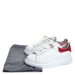 Pre Owned Alexander McQueen White/Red Leather Larry Low Top Sneakers Size 38