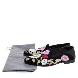 Pre Owned Alexander McQueen Black Floral Embroidered Suede And Leather Smoking Slippers Size 40