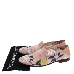 Pre Owned Alexander McQueen Beige Floral Embroidered Embroidered Suede And Leather Smoking Slippers Size 40